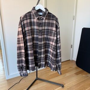 John Elliott Black and Gray Plaid Casual Button Down Shirt